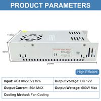 Alimentation à découpage ESann 12V 3 4 5 8 10 15 20 25 30 40 50 60 70 80 Amp 36W 50W 60W 100W 120W 240W 360W 500W 600W 800W 1000W
