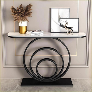 Table <span class=keywords><strong>console</strong></span> de luxe en métal avec plateau en marbre pour entrée, hall d'entrée, salon et couloir, style mobilier moderne d'usine - Product Image 4