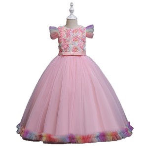Vestido de Princesa para Niñas, Vestido de Tul Rosa con Cuello Redondo y Flores, Personalizado para Desfile de Moda - Product Image 5