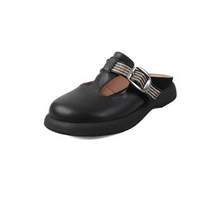 Zapatos de mujer con hebilla de color liso, estilo casual holgado, sin cordones, cómodos, duraderos, con tacón grueso. - Product Image 1