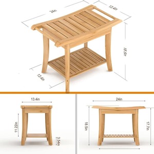 Banc de salle de bain Hc Bamboo 34x61x45 cm avec étagère de rangement, couleur bois naturel, siège de douche pour baignoire et spa - Product Image 5