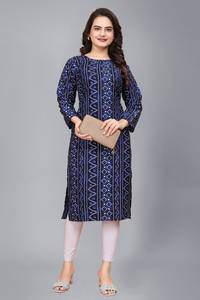 Top vente bleu crêpe Kurti nouvelle mode à manches courtes imprimé ethnique tenue décontracté pour la fête festive indien pakistanais - Product Image 2