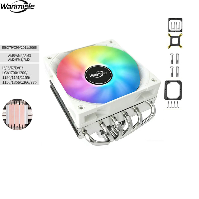 2026 New Popular Suction-type Design TDP150W White Air CPU Cooler 6 Heat Pipes 90mm PWM Fan for Intel AMD AM4/AM5 and for PC