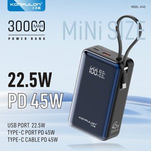 KONFULON Batterie externe portable haute capacité <span class=keywords><strong>30000mAh</strong></span> avec charge rapide <span class=keywords><strong>45W</strong></span>, câble intégré, affichage LED, sorties Type-C et USB - Product Image 3