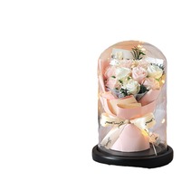 Bouquet de roses éternelles chinoises sous cloche en verre, décoration de fleurs séchées, cadeau idéal pour petite amie, meilleure amie, professeur