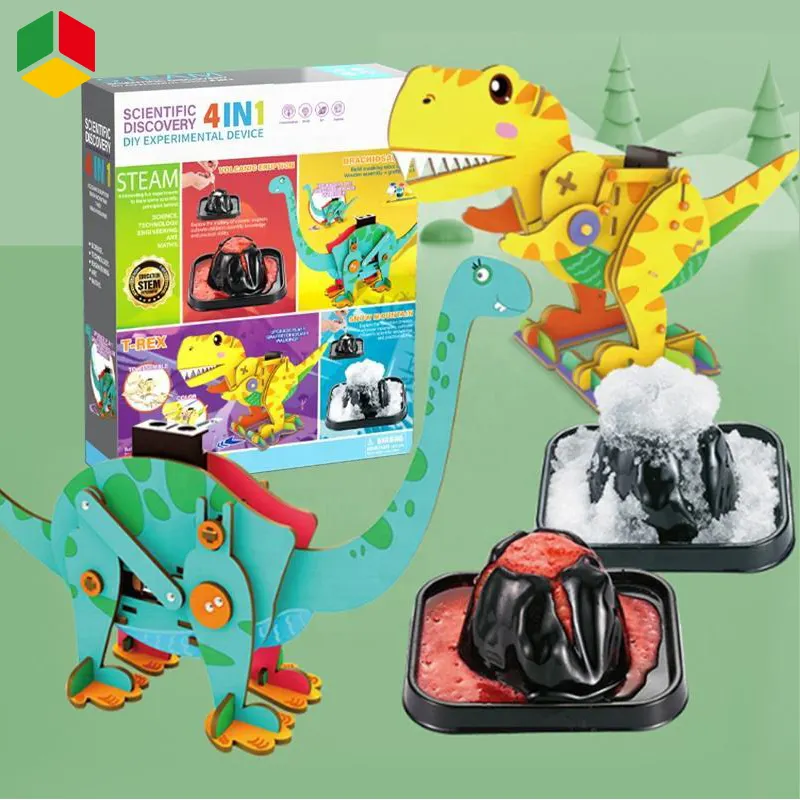 QS-otros juguetes educativos DIY, dinosaurio eléctrico de madera, vapor, química, experimento, descubrimiento científico, Juguetes De ciencia