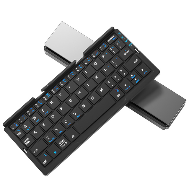 BOW Mini Folding BT Wireless Rechargeable Keyboard with Leather Cover Bracket for Laptop Windows Android Ios Tablet