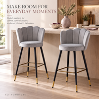 Tabouret de bar en velours à dossier festonné, rembourré, hauteur comptoir, pour îlot de cuisine, café, restaurant - Vente en gros usine