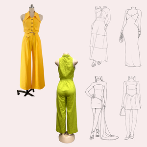 Vestitino Casual da donna completo due pezzi canottiera abbottonata con scollatura a V patta patta tinta unita - Product Image 3