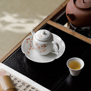 Hand Painted Iron Red Pine Breeze Flower Irregular Tea <b>Plate</b> For Snack And Tea Serving Dehua <b>Ceramic</b> Dish - Product Image 3
