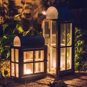 <span class=keywords><strong>Bougeoir</strong></span> en fer <span class=keywords><strong>Art</strong></span> déco rétro avec lanterne en bois et verre pour la décoration intérieure dans le jardin, la cour et la lampe à vent nostalgique - Product Image 3