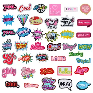 Trendy Cartoon Letters Phrases Embroidery Iron-on Patches Cool Okay Love Patch