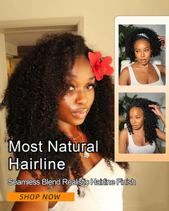 Glueless Curly <strong>Half</strong> <strong>Wig</strong> Upgrade 3 in 1 <strong>Half</strong> <strong>Wig</strong> With Drawstring Beginner Friendly Flip Over Afro Kinky Curly <strong>Wig</strong> Human Hair - Product Image 2