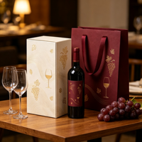 Boîte cadeau de luxe pour vin, écologique et recyclable, avec sac en papier artistique, fermoir magnétique, motif gaufré et pelliculage mat