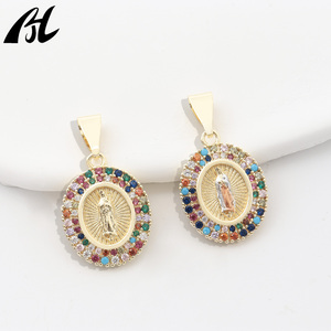 Liontin religius Eropa Amerika berlapis emas dengan tembaga bertatahkan mikro zirkon berwarna liontin perawan mode liontin & jimat - Product Image 3