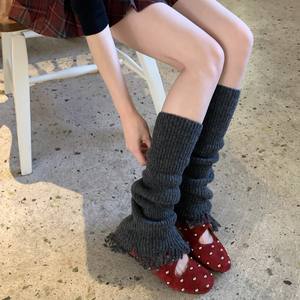 Осенне-зимний комплект теплых вязаных гетр с микро-расклешением и бахромой из полиэстера, акрила и спандекса, мягкий и приятный для кожи - Product Image 3