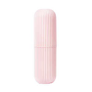 Portable Pink <b>Toothbrush</b> <b>Case</b> <b>With</b> Lid Ribbed Design Travel Storage Box For Camping Outdoor Use All Seasons 1PC - Product Image 1