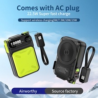 Cable de carga súper rápido de 22,5 W, 10000mAh y banco de energía inalámbrico con enchufe de CA magnético de 15W, gran capacidad, nueva categoría de productos