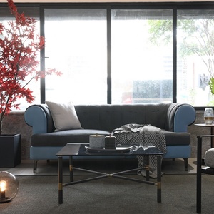 Canapé moderne carré italien pour salon, en cuir bleu ciel, canapé 2 places et 3 places pour appartement et hôtel - Product Image 4