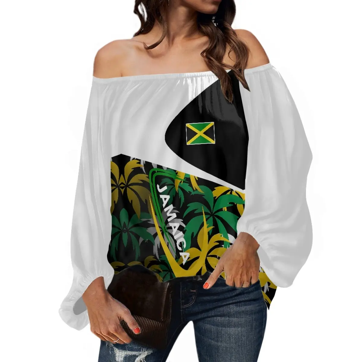 Mode Jamaica Dames Lange Mouw Blouse Kleding Drop Shipping Custom Logo Jamaican Casual Chiffon Tops Voor Dames Plus Size