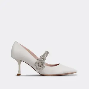 Handgemaakte Elegante Witte Vrouwen Pumps Bloem Trouwschoenen Bruid Hoge Hakken Mode Stiletto Mary Janes Schoenen