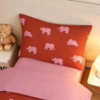 Vente en gros de linge de lit pour enfants 100% coton, ensemble de couette 4 pièces avec imprimé éléphant rose mignon, couleur terre cuite, pour filles