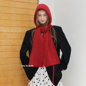 Gorro <span class=keywords><strong>de</strong></span> Lana Gruesa Tejida con Capucha y Bufanda <span class=keywords><strong>de</strong></span> <span class=keywords><strong>Caperucita</strong></span> <span class=keywords><strong>Roja</strong></span> para Mujer, Cálido para Otoño e Invierno - Product Image 4