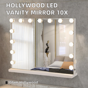 For Glam Cosmetic Touch Dimmer LED Light Bulbs <b>Tabletop</b> Vanity Makeup <b>Mirror</b> with 10X Magnifying Glass for Home & Travel - Product Image 2