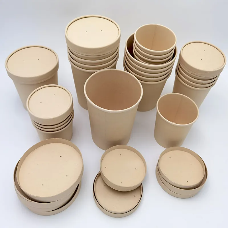 Kingwin biodegradável 100% compostável personalizado impresso papel sopa copo recipiente com tampas