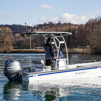 T-Top universel Raider RD510 pour bateaux à console centrale, T-Top pliable robuste, cadre anodisé noir et blanc avec nervures de auvent noires