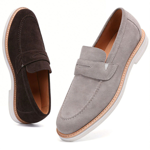 Best Selling Fashion Grey Casual <b>Shoes</b> for <b>Men</b> Genuine Cow Suede Leather Loafers Versatile Flats - Product Image 4