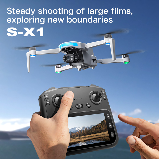 S-X1 Mini Foldable Drone 4K with Screen Remote Control 3 Axis Gimbal GPS Follow Altitude Hold Drone for Gift Travel Photography