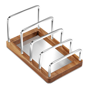 Acacia Wood 304 Stainless Steel Pot Lid Rack 5Mm Solid Bar Heavy Duty Kitchen Dish Draining Organizer - Product Image 2