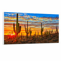 Grande toile panoramique représentant un coucher de soleil sur des cactus saguaro d'Arizona, paysage désertique, décoration murale pour salon, chambre à coucher, bureau
