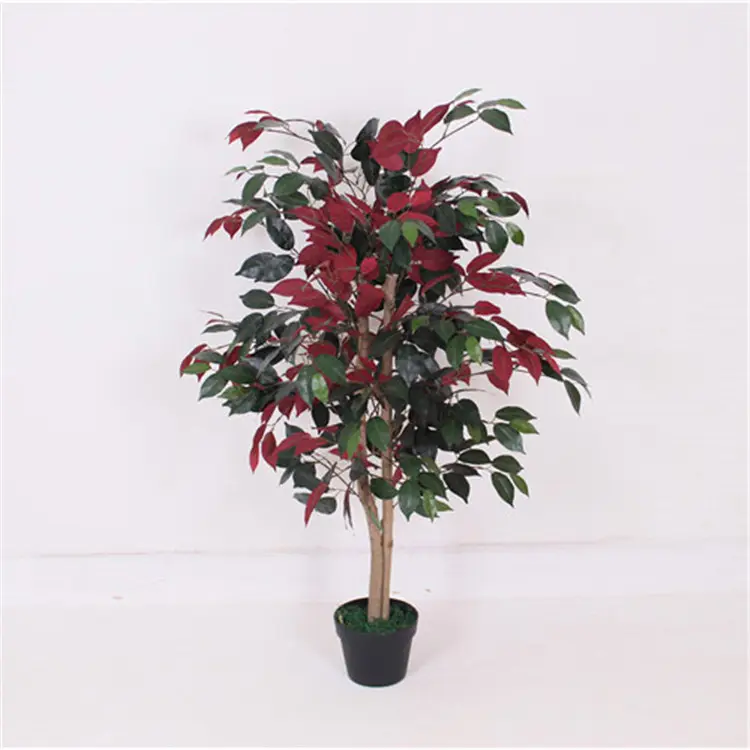 Bonsai artificial de planta falsa de preço baixo, ficus vermelho artificial para decoração de casa