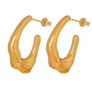 几何不规则设计金色PVD电镀不锈钢女耳环箍时尚饰品批发商