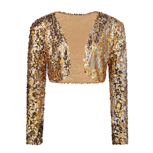 Chaqueta de punto de lentejuelas para mujer, abrigo de manga larga, Bolero corto recortado, ropa de discoteca, disfraces de fiesta Vintage - Product Image 1