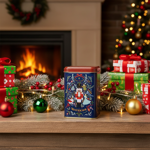 Kontensan ER018V1 1L Square Metal Tin Box 90x90x125 mm Slip Lid <b>Nutcracker</b> Festive and Whimsical Clara Holiday Decorations - Product Image 3