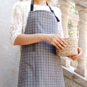 Tablier en coton gris de style nordique, motif à carreaux, 100% coton, pour la restauration, usage quotidien, femmes, hommes, adultes - Product Image 1
