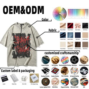 T-shirt da uomo personalizzata in cotone pesante, effetto distressed e strappato, lavaggio vintage, vestibilità ampia, stampata, a maniche corte, stile streetwear - Product Image 6