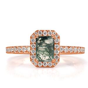 Dernières bagues de créateur légères en or pur, diamant de laboratoire, agate mousse, haute collection avec sertissage à bélière pour mariages - Product Image 5