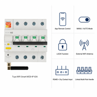 Disjoncteur intelligent WiFi Tuya 1P 2P 3P 4P sur rail DIN, contrôle à distance via application, compatible Alexa Google Home, protection contre les surintensités Type C