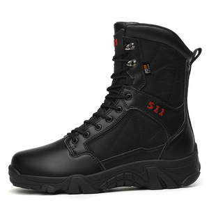 Bottes de combat tactiques 511 pour hommes, hauteur de la cheville, bout rond, cuir véritable, semelle en caoutchouc antidérapante, doublure en maille, utilisation en extérieur - Product Image 5