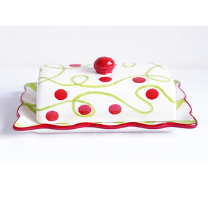 Plato para Mantequilla <span class=keywords><strong>de</strong></span> Cerámica Pintado a Mano con Calcomanía Navideña Blanca - Product Image 3