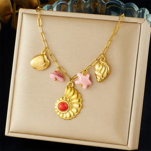 Gold Plated Conch Shell Scallop Star Pendant Chain Stainless Steel Necklace Party Fashion Jewelry - Product Image 1