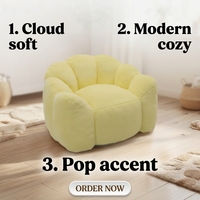 Fauteuil pouf en mousse compressée de type lotus au design moderne avec anneau de traction, fausse fourrure, confort doux, réglable, une place, jaune