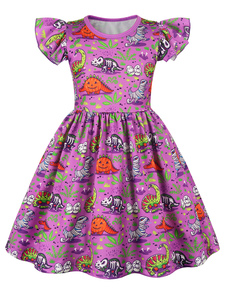 Maniche volanti elemento di natale di Halloween bambino ragazze vestito dinosauro gatti neri zucca <span class=keywords><strong>ragno</strong></span> stampa abiti <span class=keywords><strong>da</strong></span> strega - Product Image 3
