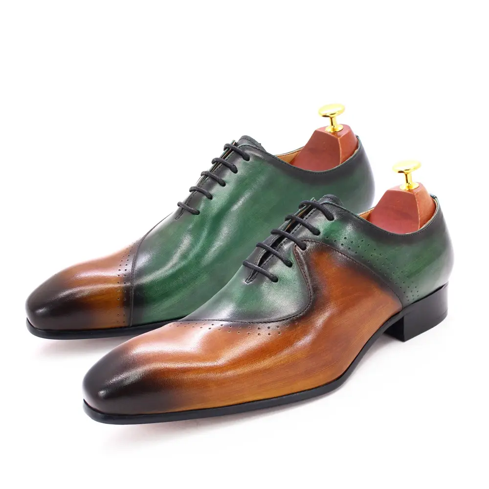 Мужские кожаные туфли оксфорды, коричневые туфли с острым носком, на шнуровке, для свадьбы, вечеринки, классические туфли, цвет зеленый, 2021