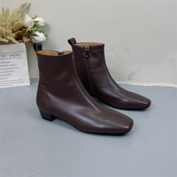 Sepatu Bot Ankle Boots Kulit Sapi Gaya Inggris Baru untuk Wanita, Sepatu Bot Martin Ritsleting Belakang Ujung Persegi Musim Dingin, Sepatu Bot Fashion