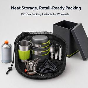 Draagbare Campingkookset met opvouwbaar gasfornuis voor 1-2 personen, geanodiseerde aluminium pannen, beker, bestek, picknick - Product Image 4